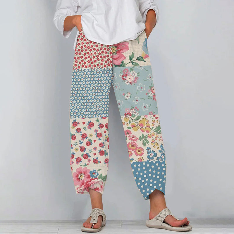Comstylish Vintage Floral Printed Pocket Casual Pants