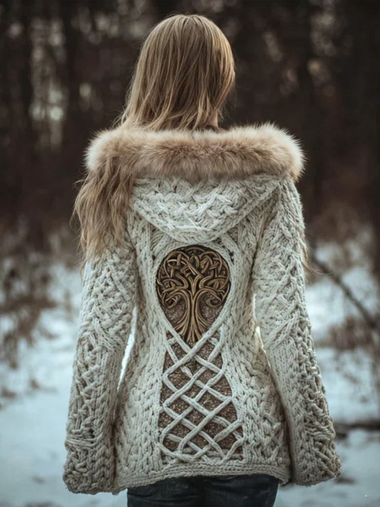 Women Viking Tree Of Life Celtic Knot Handmade Hooded Sweater artswardrobe