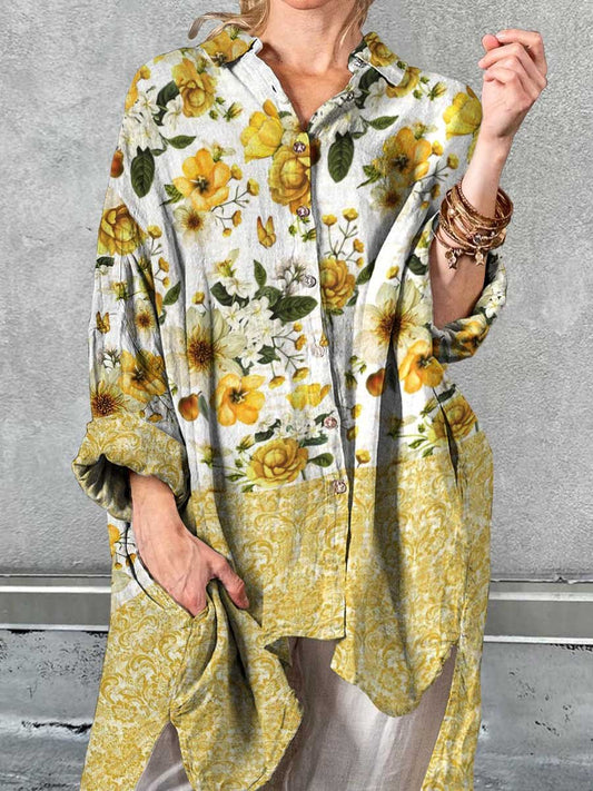 Women's Elegant Floral Baroque Pattern Print Shirt