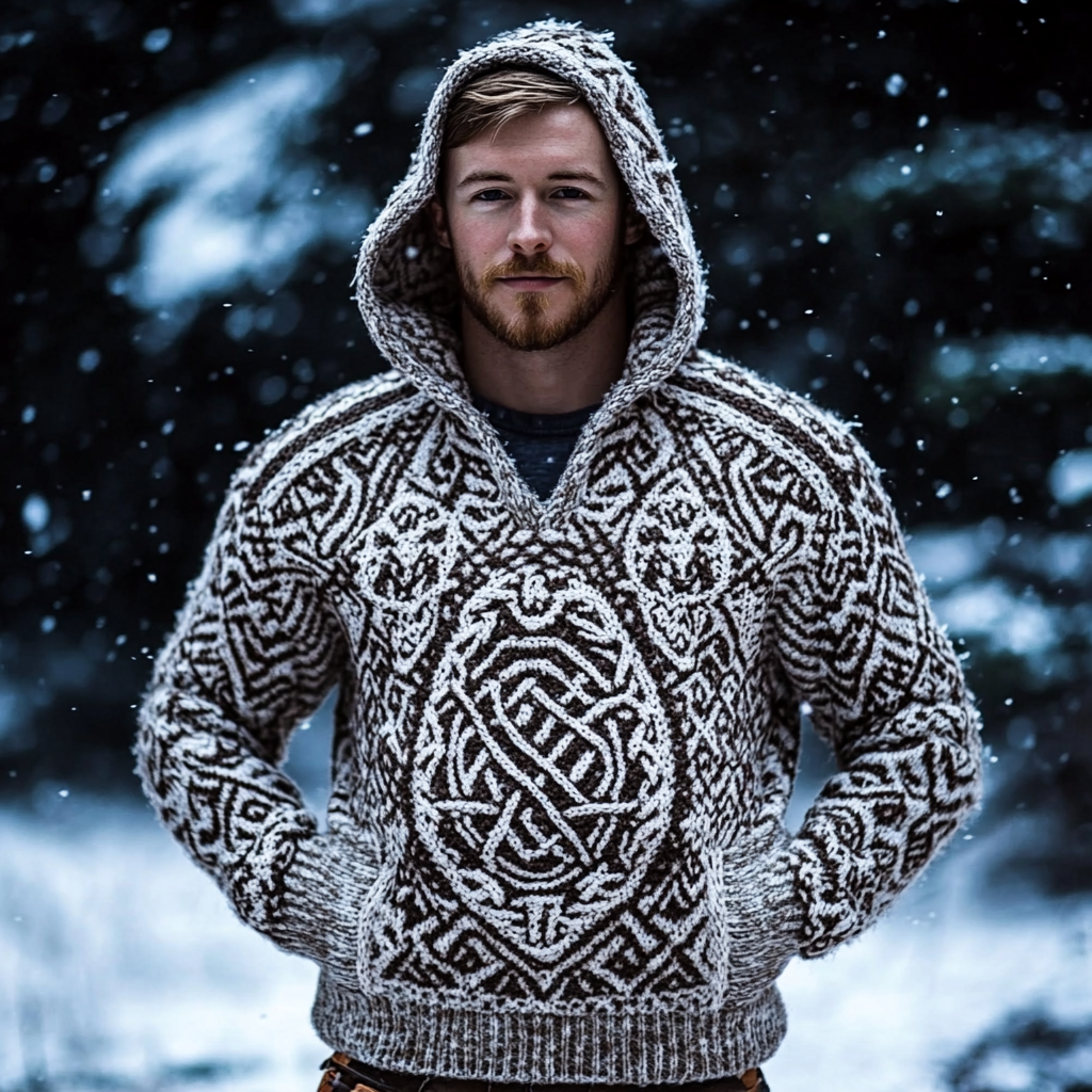 Men's Viking Fenrir Wolf Cozy Thick Hooded Sweater artswardrobe