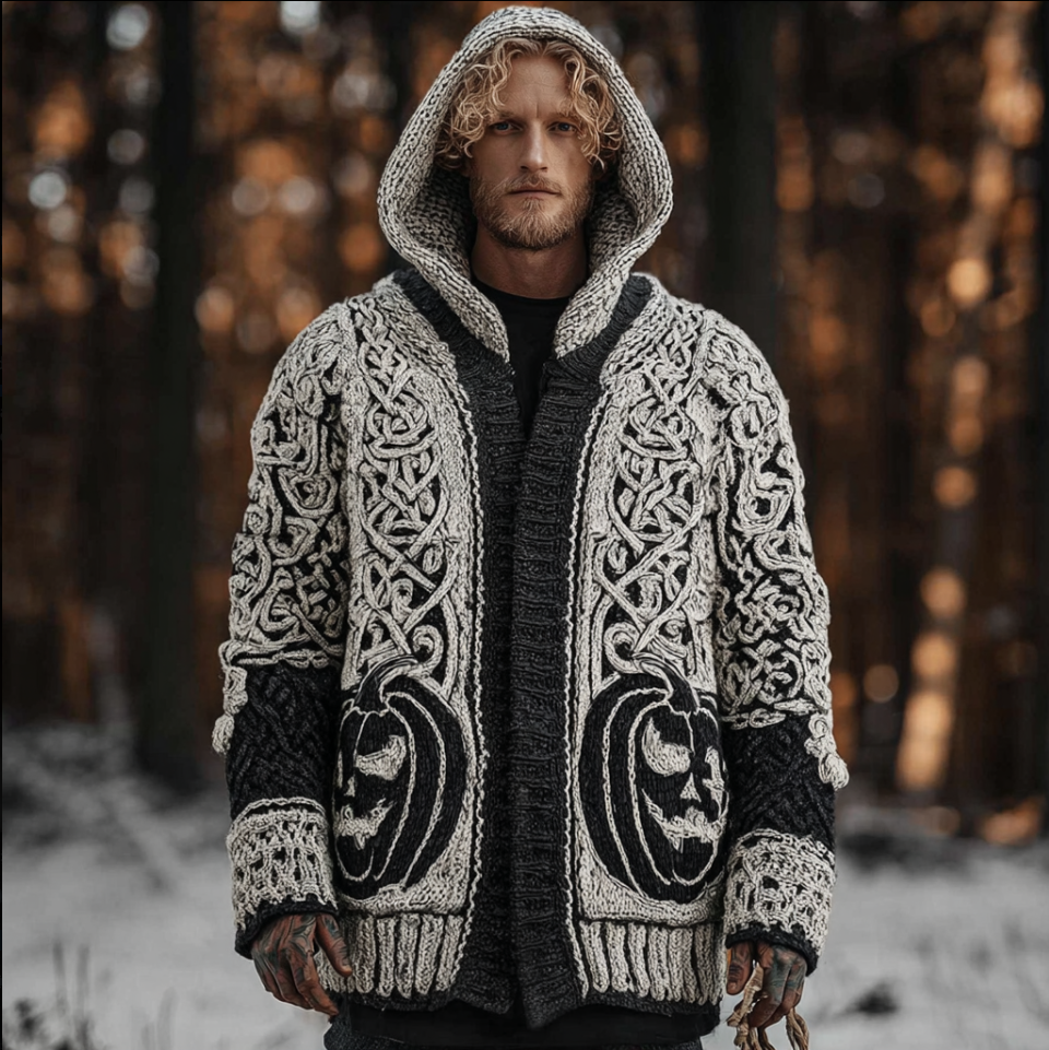 Viking Men's Autumn And Winter Warmth Knit Hooded Sweater Jacket artswardrobe