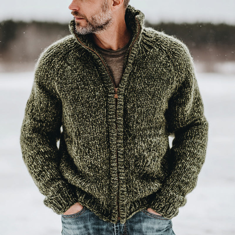 Men's Fair Isle Knit Casual Solid Zip-up Cardigan artswardrobe