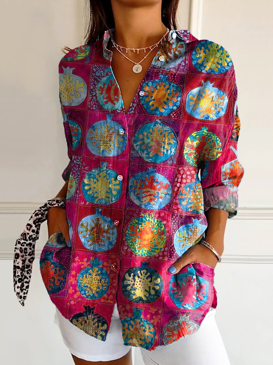 Women's Art Floral Hippie Print Long Sleeve Shirt