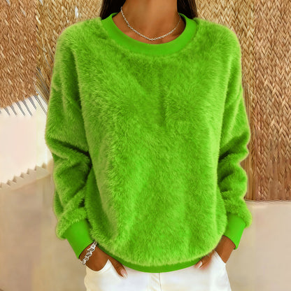 Comstylish Women's Christmas Solid Color Round Neck Plush Sweatshirt