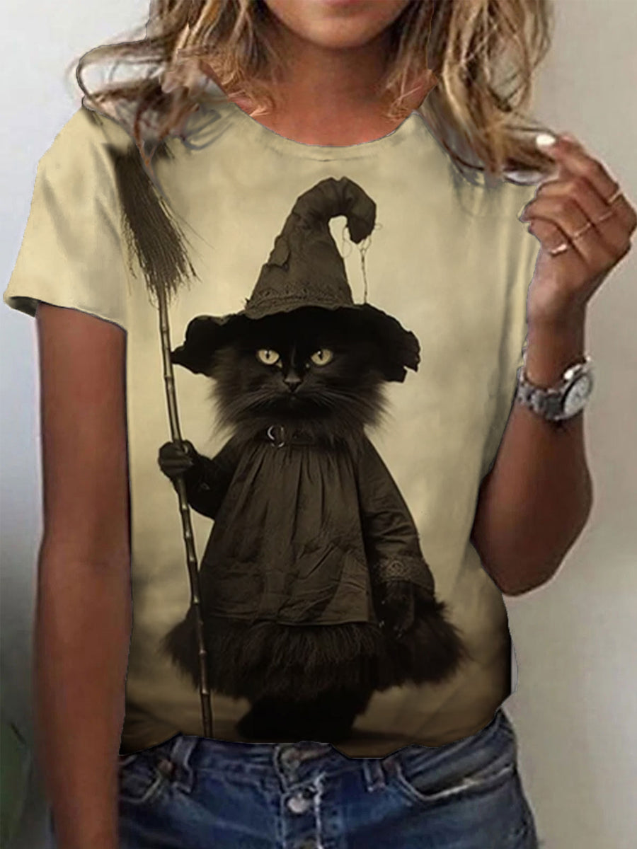 Halloween Cat Wizard T-Shirt elevenforest