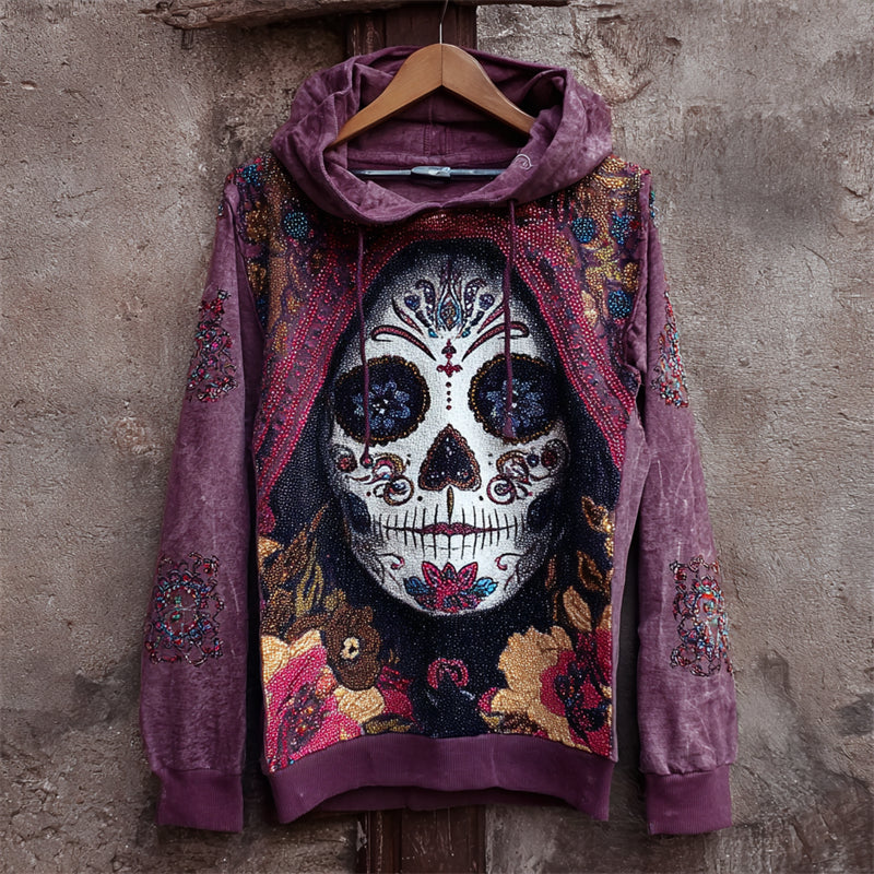 Comstylish Day Of The Dead Glitter Sugar Skull Woman Floral Hoodie