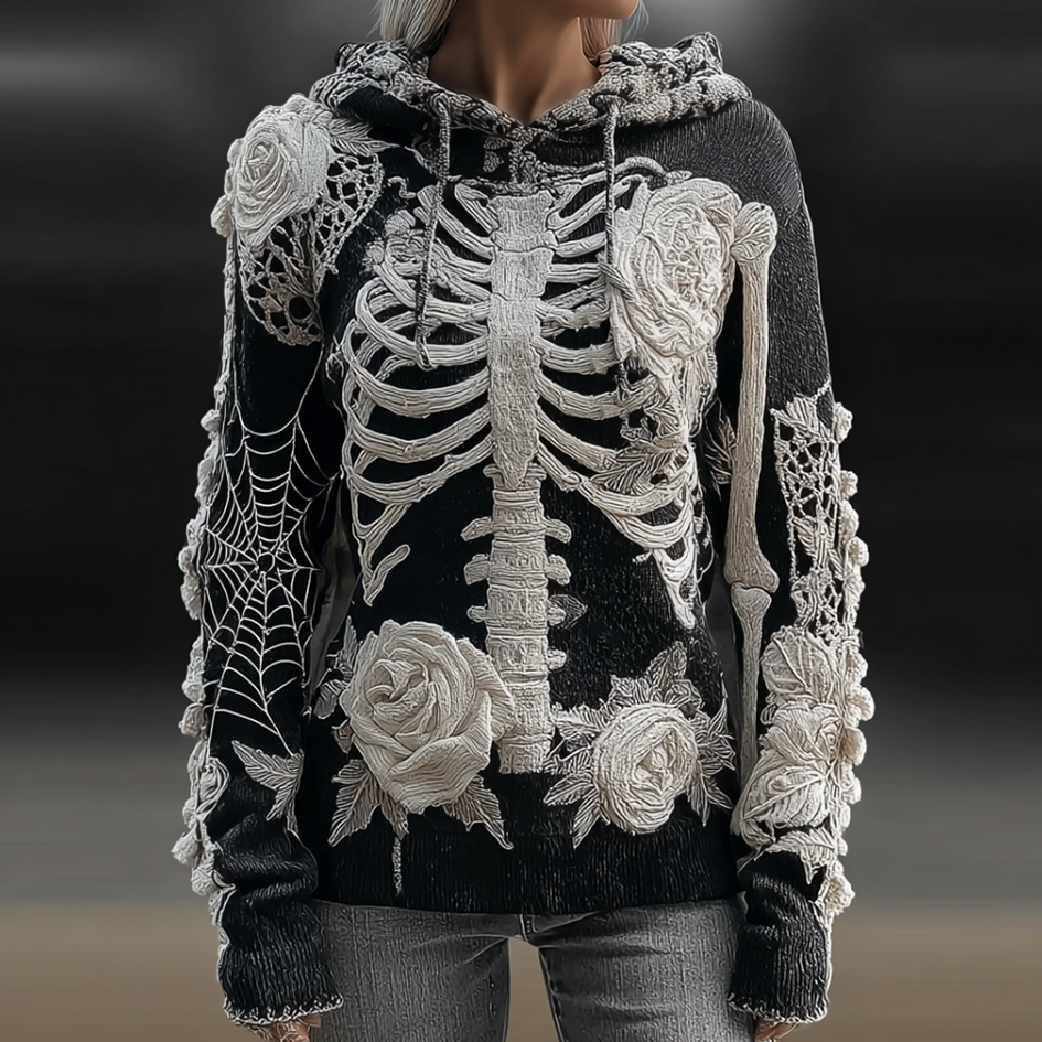 Comstylish Ladies' Halloween Line Art Dark Style Knit Sweater