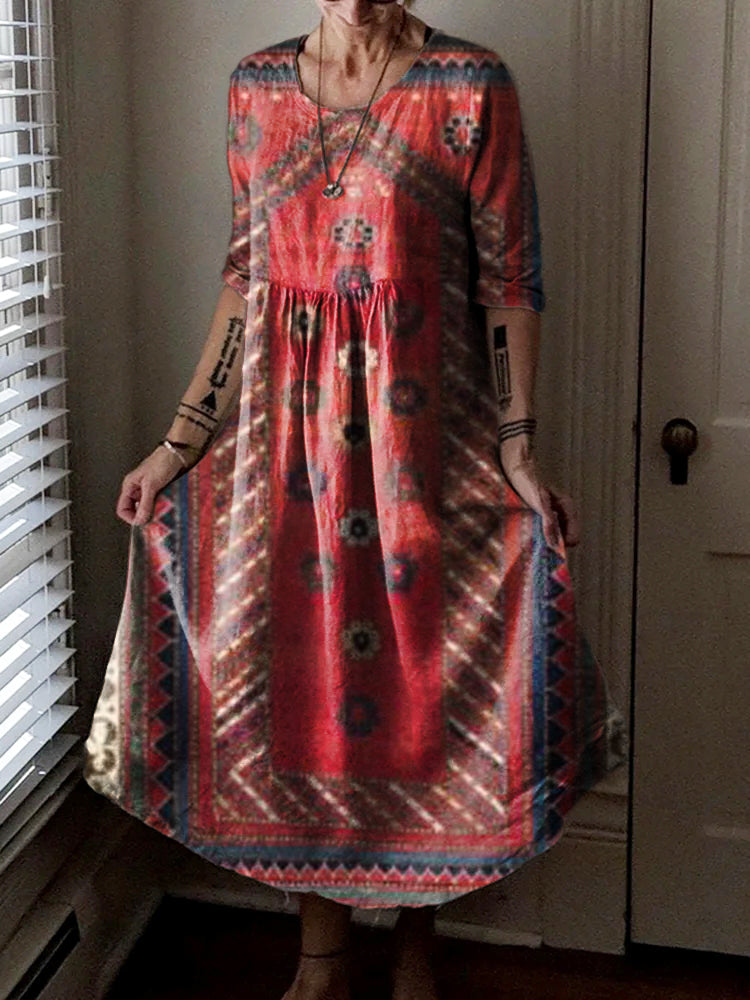 Women's Ethnic Pattern Art Print Pocket Cotton Dresses