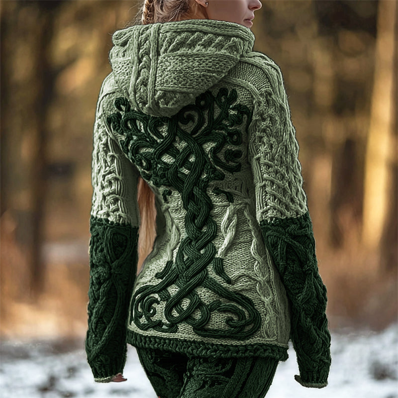 Vintage Viking Tree Of Life Celtic Contrast Cozy Hooded Sweater artswardrobe