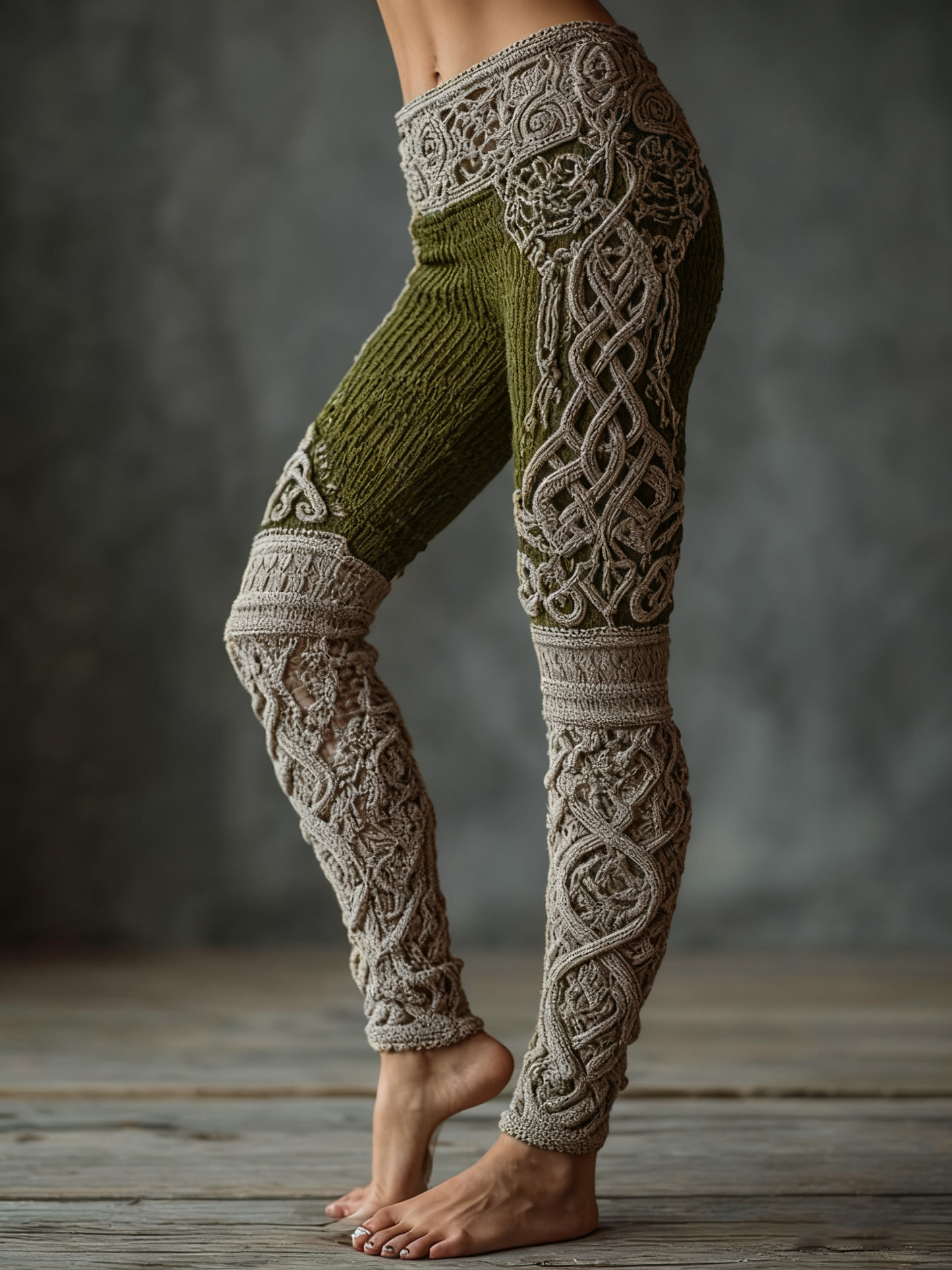 Vintage Viking Celtic Knit Art Knit Jacquard Cozy Leggings artswardrobe