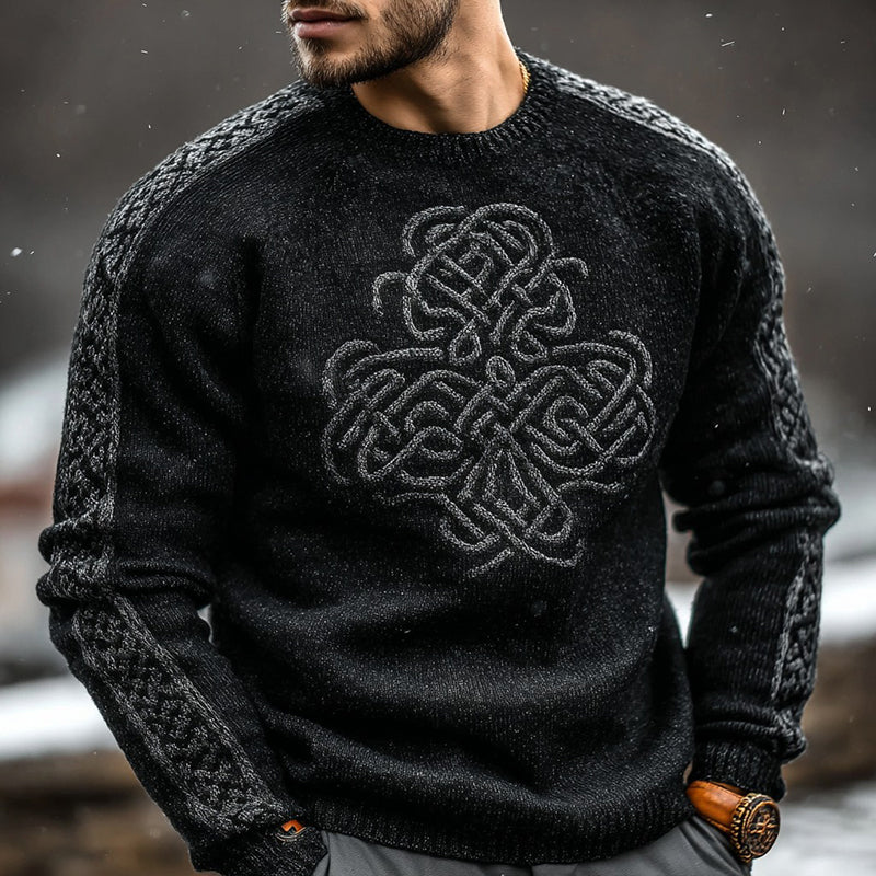 Men's Vintage Celtic Pattern Knit Crew Neck Sweater artswardrobe