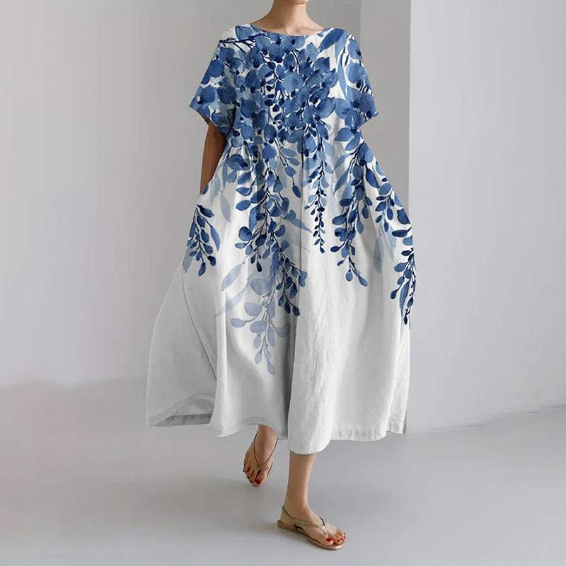 Comstylish Women's Retro Ink Painting Design Printed Casual Loose Dress