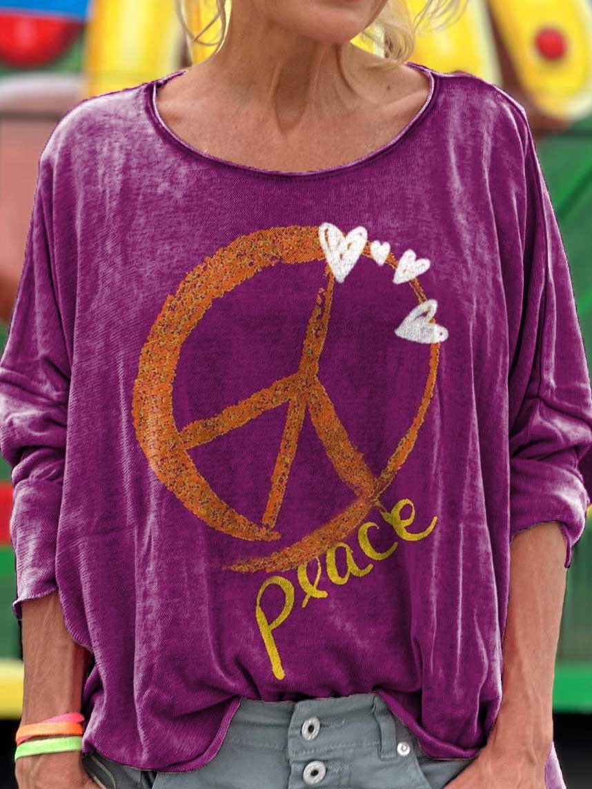 Peace Loving Hippy Art Print Casual Long Sleeve T-Shirt