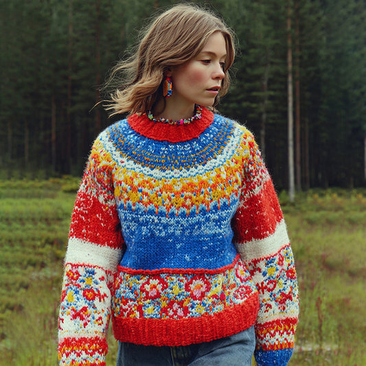 Men's Greenland Kalaallit Beaded Contrast Floral Sweater elevenforest