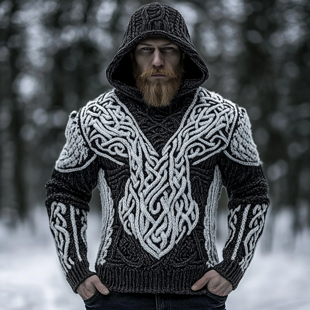 Men's Viking Tribal Celtic Inspired Knit Hooded Sweater artswardrobe