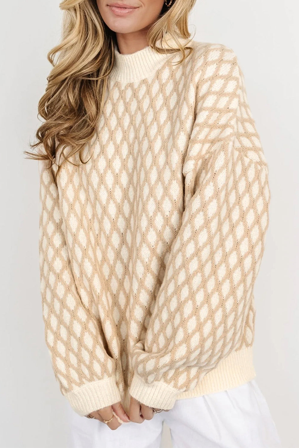 Miriam® | Long-sleeved sweater with a stand-up collar and a diamond pattern