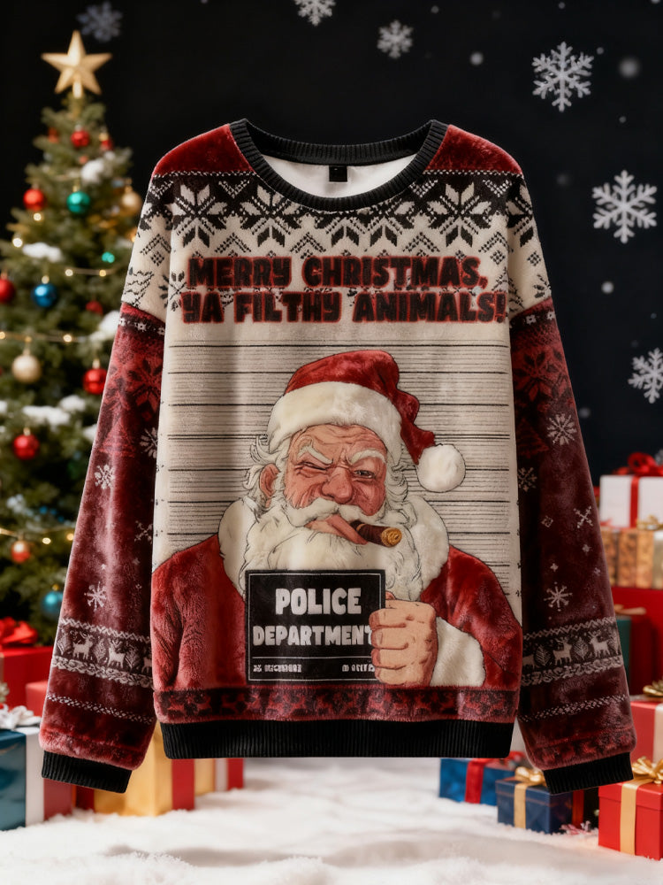 Comstylish Santa’s Mugshot Christmas Ugly Flannel Sweater