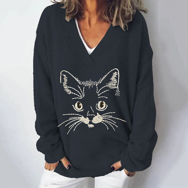 Women's Cat Embroidery Art Sweater elevenforest