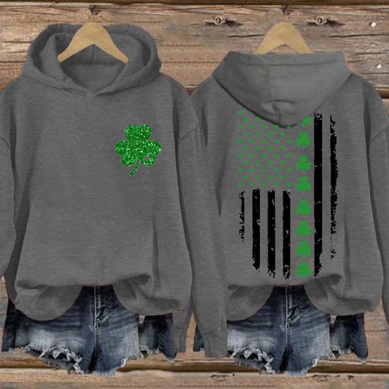 Comstylish St. Patrick's Day Flag Shamrock Print Casual Hoodie