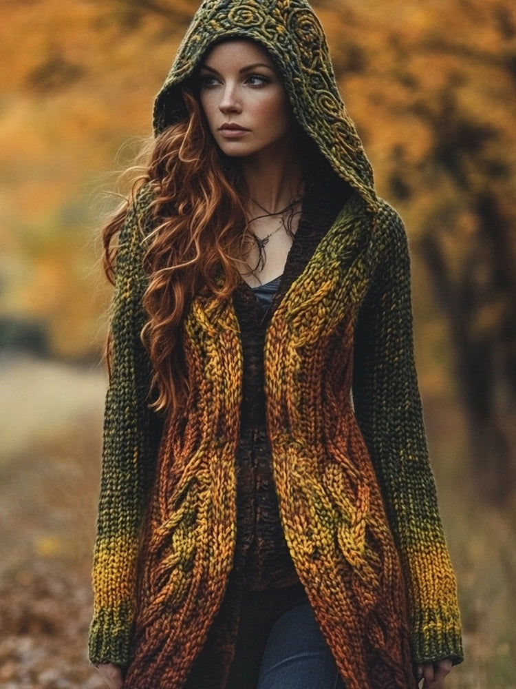 Vintage Celtic Knot Knit Women's Hooded Cardigan artswardrobe