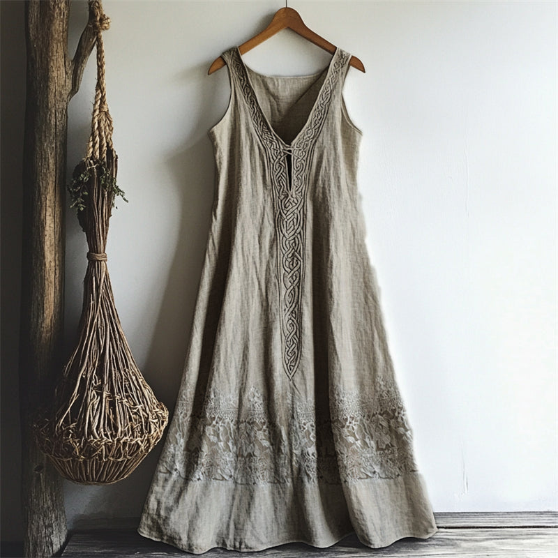 Vintage Celtic Knot Lace Patchwork Linen Tank Dress artswardrobe