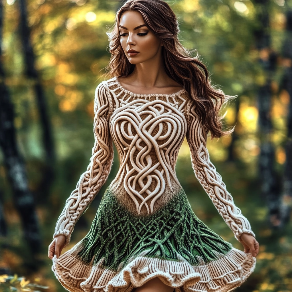 Women's Irish Celtic Knot Cozy Knit Midi Dress artswardrobe