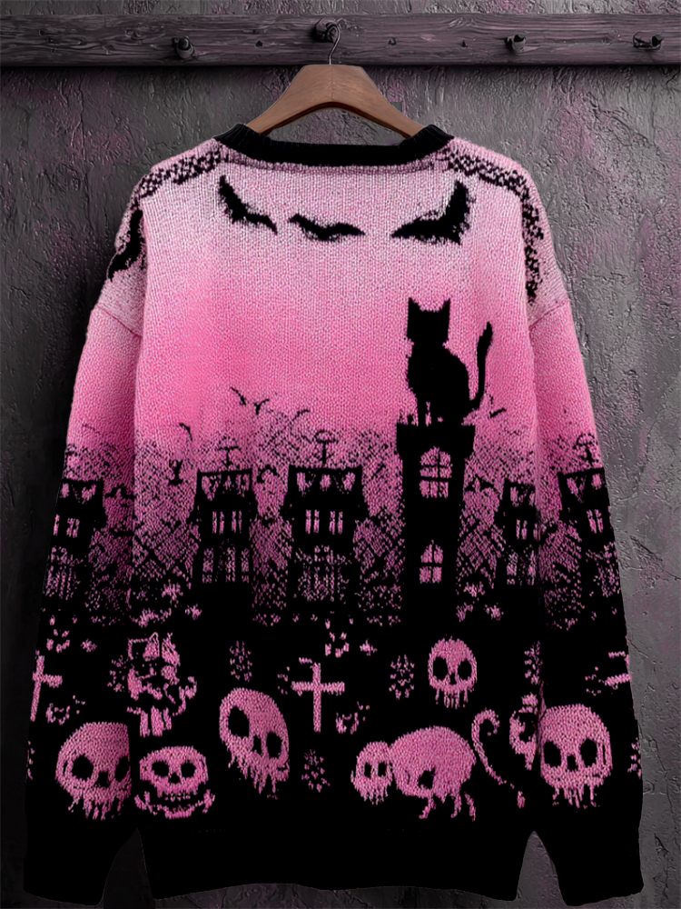Halloween Dark Style Skull And Sweater Pattern Round Neck Sweater artswardrobe