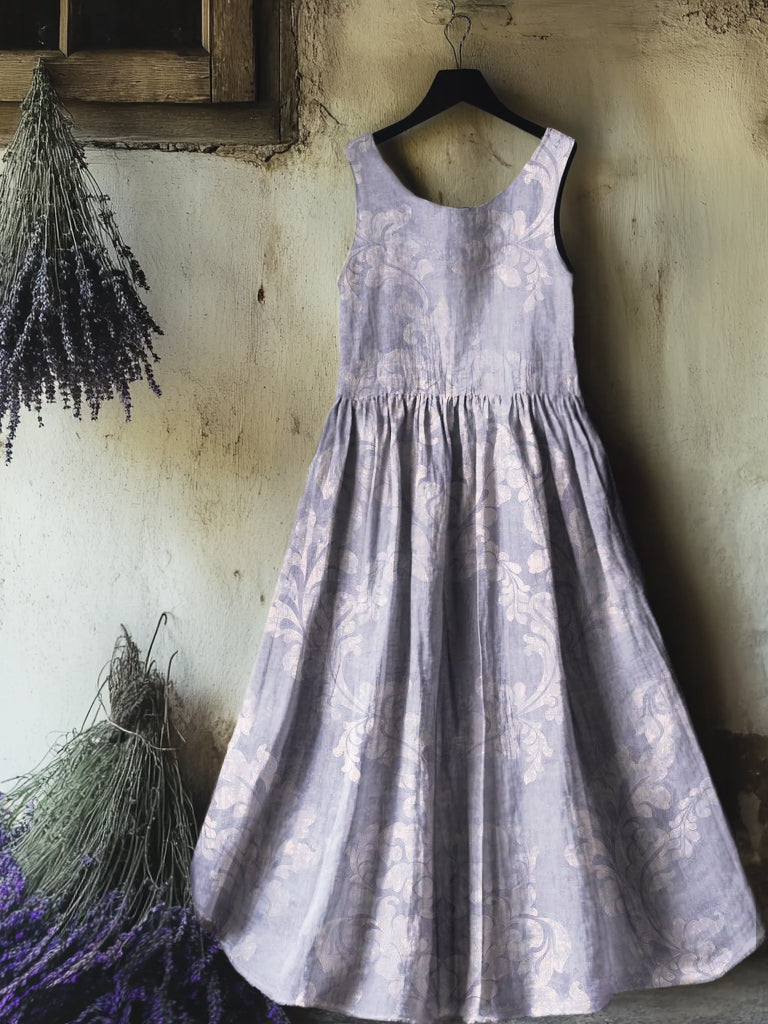 Women's Vintage Ethnic Floral Art Print Sleeveless Cotton Pocket Dress