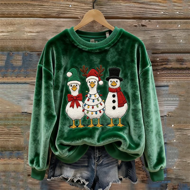 Comstylish Lovely Christmas Ducks Fleece Cozy Plush Sweatshirt