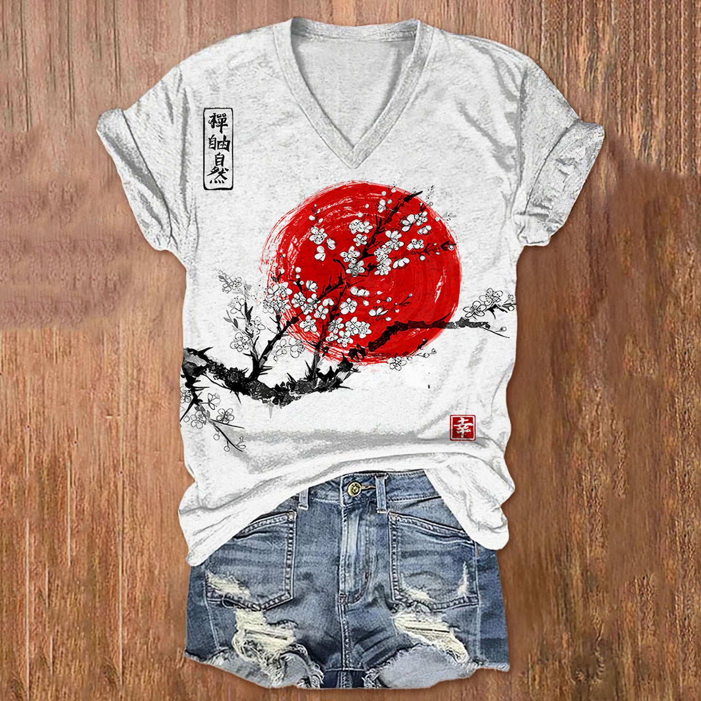 Comstylish Women's Sunrise Japanese Art Print Casual T-Shirt