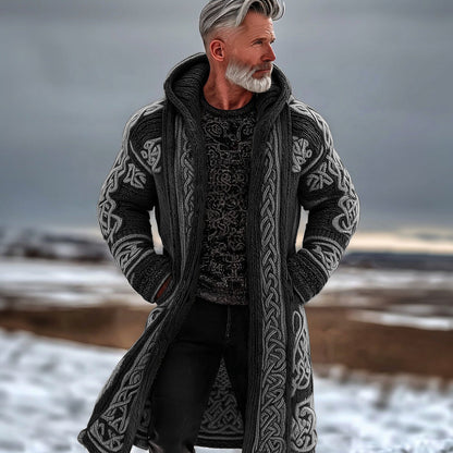 Men's Vintage Celtic Knot Knit Long Hooded Sweater Jacket artswardrobe