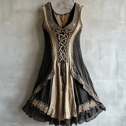 Viking Tribal Celtic Knot Lace Art Linen Tank Dress artswardrobe