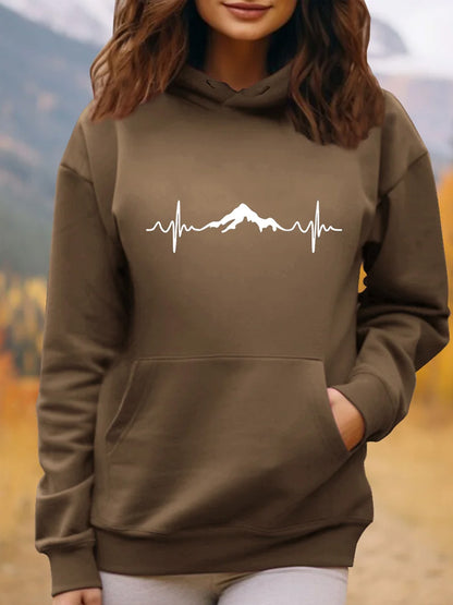 Comstylish Women's Outdoor Mountains Heartbeat Printed Hoodie