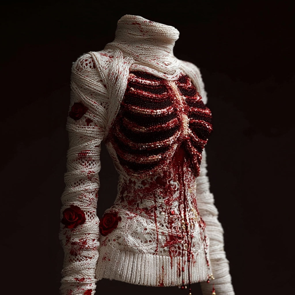 Classy Skeleton Anatomy Bloody Roses Turtleneck Sweater artswardrobe