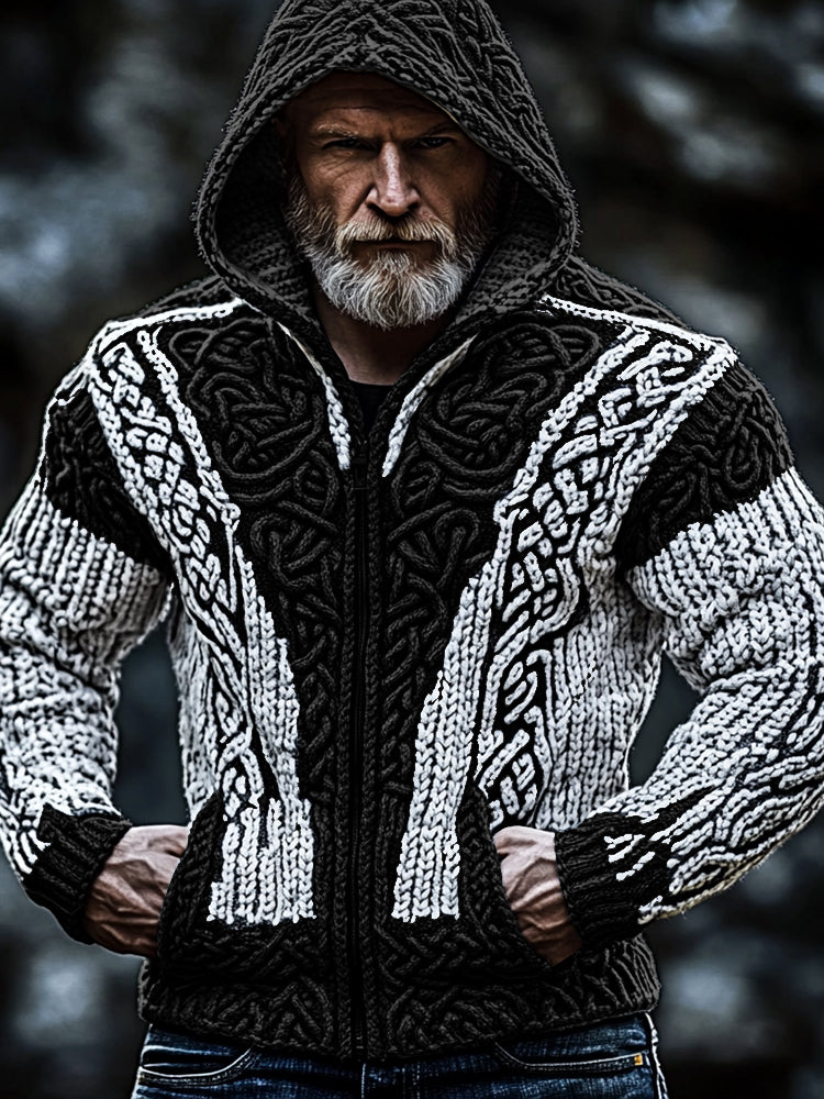 Men's Vintage Celtic Knot Hooded Zip Up Sweater artswardrobe