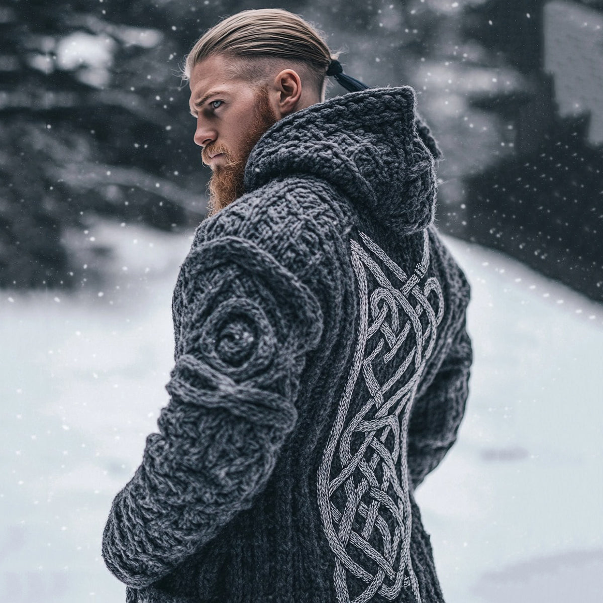 Men's Viking Tribal Celtic Inspired Knit Hooded Cardigan artswardrobe