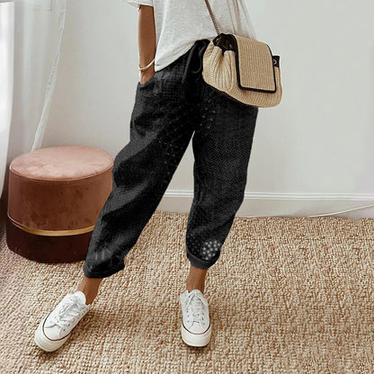 Comstylish Japanese Traditional Sashiko Art Comfy Linen Pants