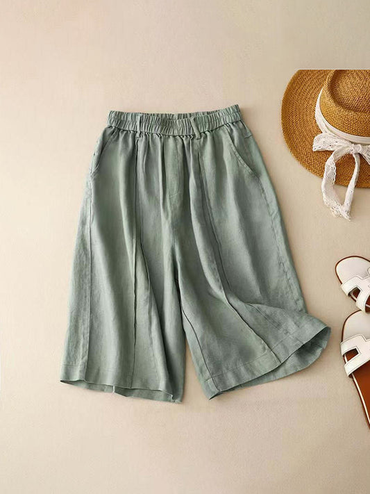 Comstylish Women's Linen Casual Elastic Waist Midi Pants