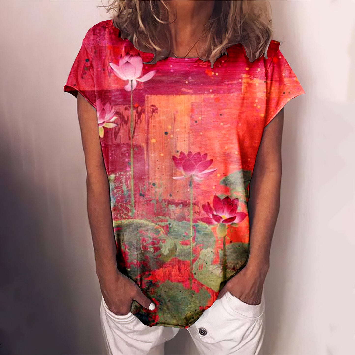 Comstylish Lotus Pattern Women'S Short Sleeve T-Shirt