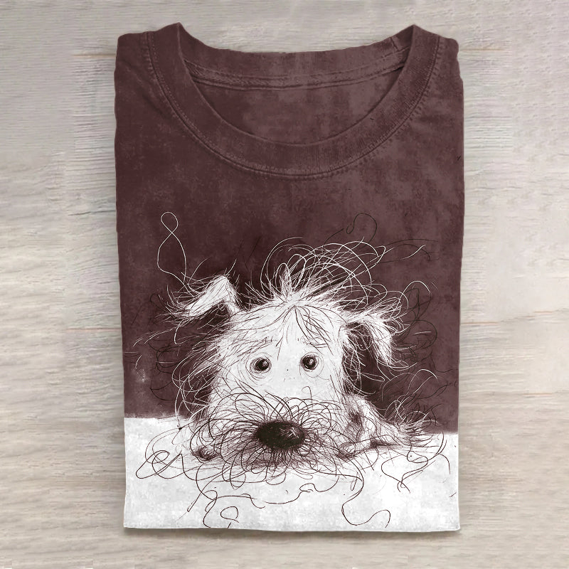 Comstylish Cute Dog Scrawled Puppy Art Print Casual Short Sleeve T-Shirt