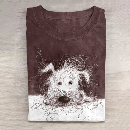 Comstylish Cute Dog Scrawled Puppy Art Print Casual Short Sleeve T-Shirt