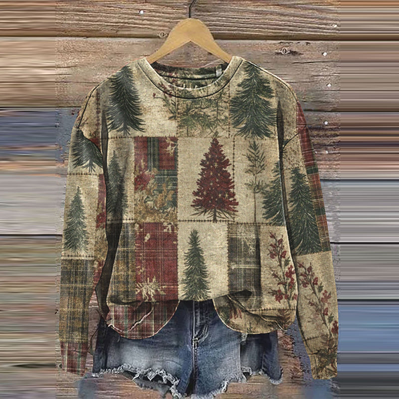 Comstylish Vintage Christmas Retro Art Print Casual Sweatshirt