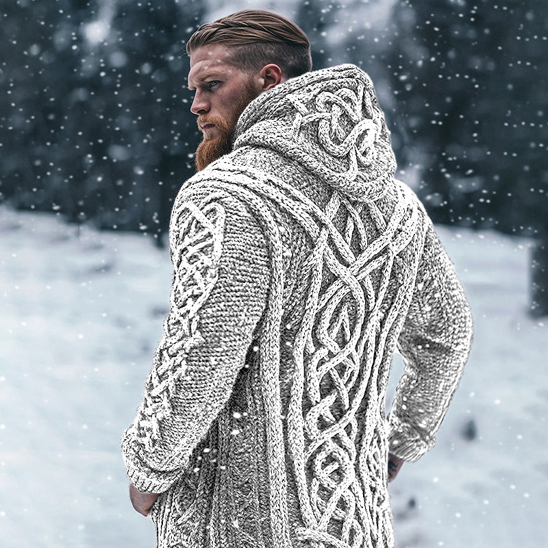 Men's Viking Tribal Celtic Inspired Chunky Knit Hooded Cardigan artswardrobe