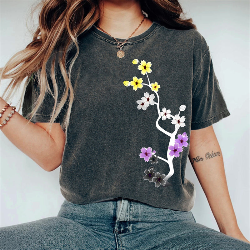 Comstylish Non-binary Inspired Cherry Blossom Vintage Washed T Shirt
