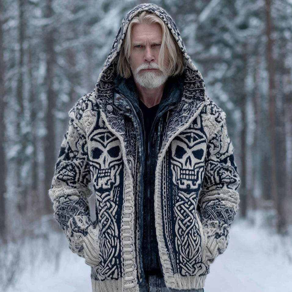 Halloween Theme Viking Style Men's Thick Sweater Coat artswardrobe