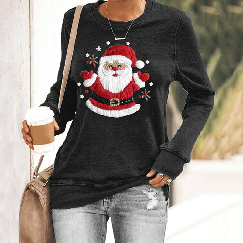Comstylish Christmas Santa Claus Print Round Neck Sweatshirt