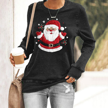 Comstylish Christmas Santa Claus Print Round Neck Sweatshirt