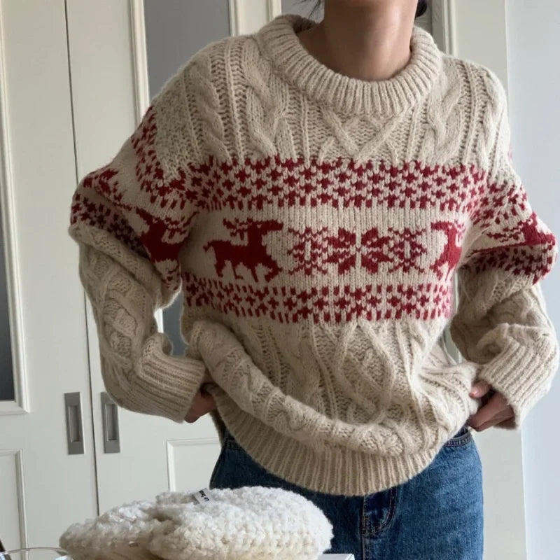 Geraldine® | Christmas Patchwork Crew Neck Knitted Sweater for Women