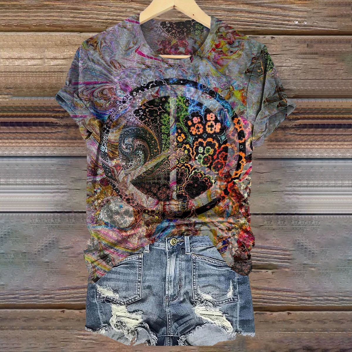 Hippy Graphic Art Print Casual T-Shirt