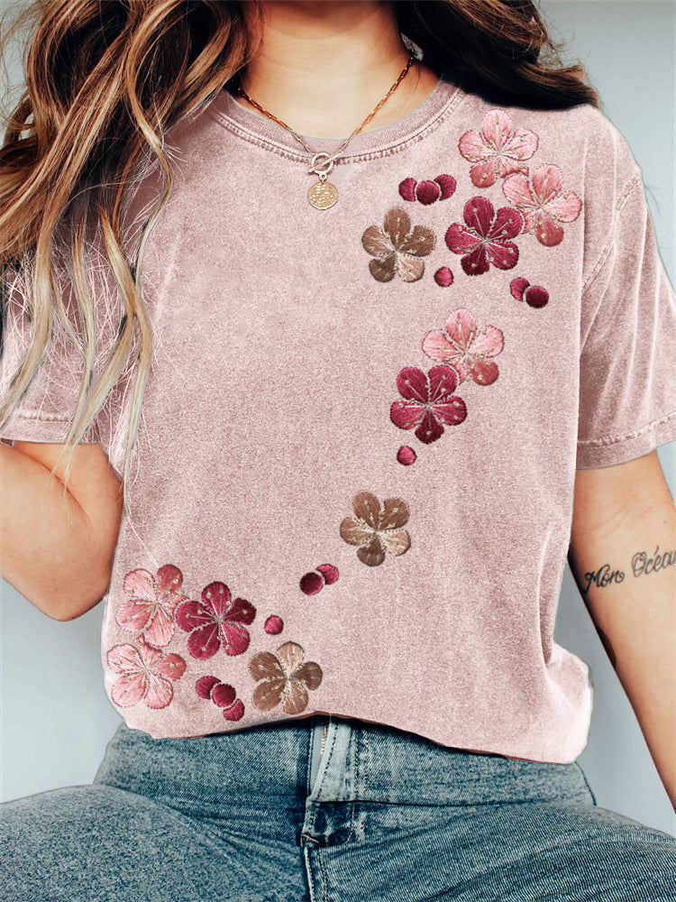 Comstylish Plum Blossom Japanese Embroidery Art Vintage T Shirt